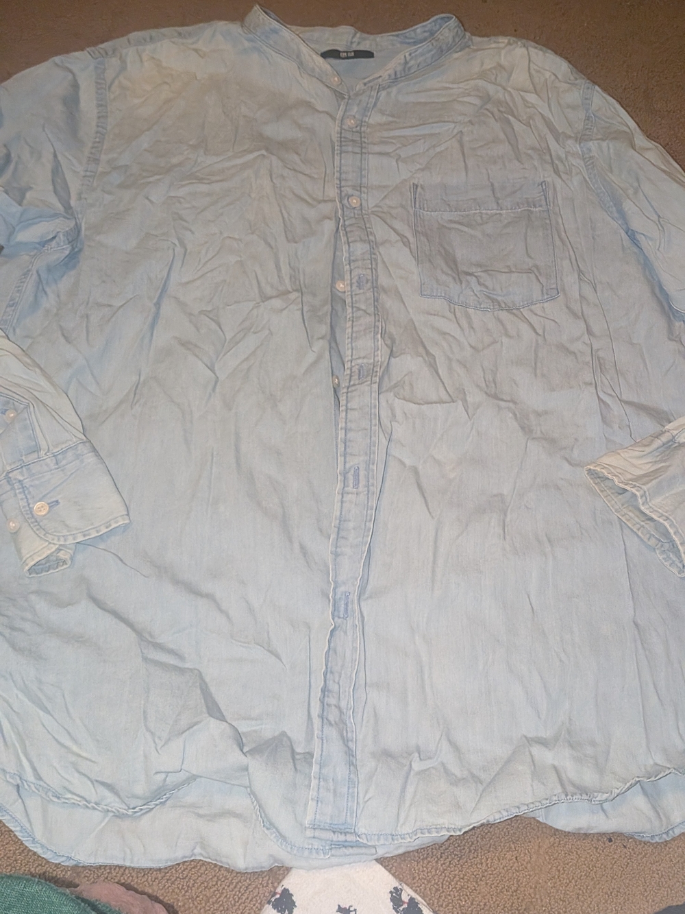 Uniqlo Light Blue Denim Shirt TOP BUTTON DOWN WOMENS XXL